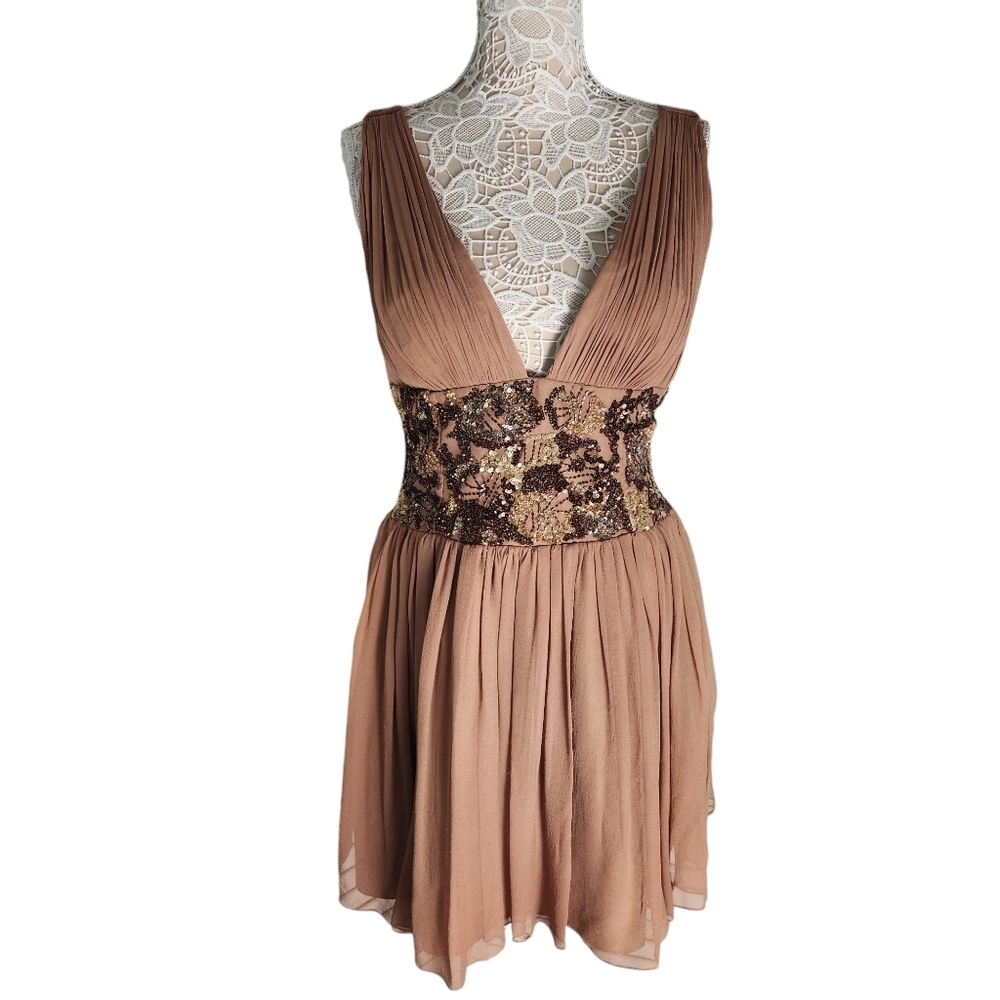 Scala Brown Embellished Waist Mini Dress